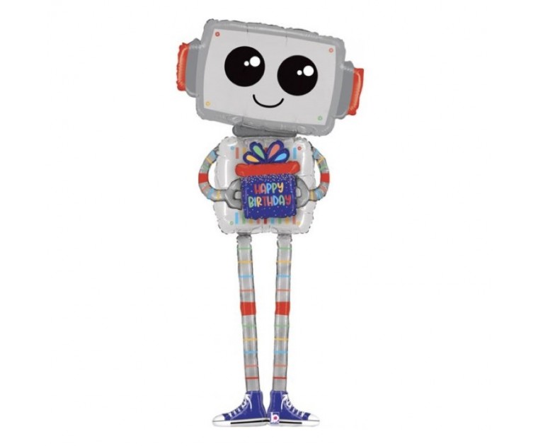Balão Foil Robot Prenda Happy Birthday 1.52m