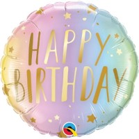Balão Happy Birthday Cores Pastel e Estrelas