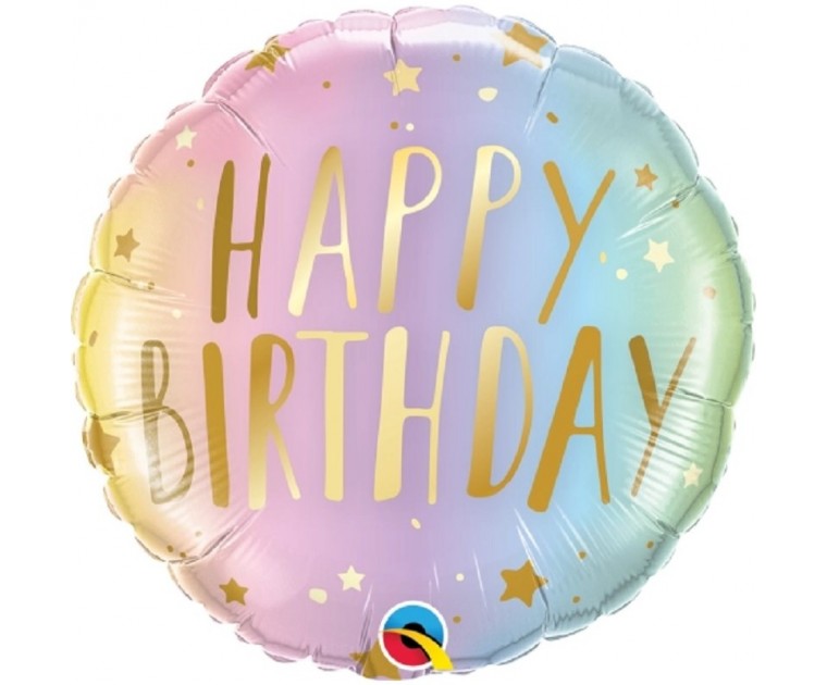 Balão Happy Birthday Cores Pastel e Estrelas