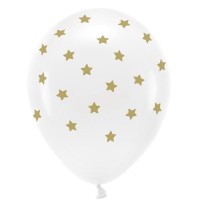 6 Balões Brancos Estrelinhas Douradas