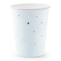 6 Copos Azul Claro com Estrelas Prata 6 Copos Azul Claro com Estrelas Prata