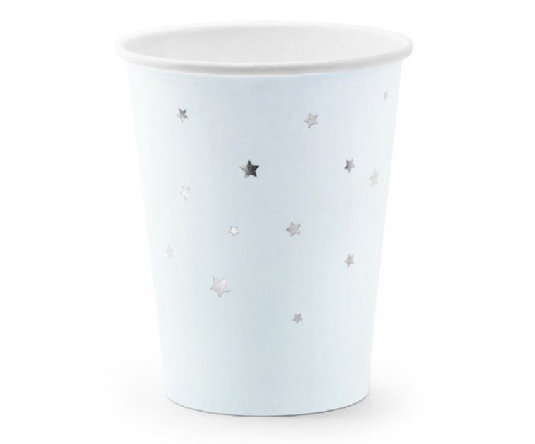 6 Copos Azul Claro com Estrelas Prata