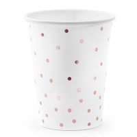 Copos Brancos Bolinhas Rose Gold
