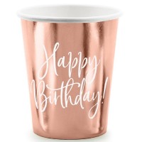 6 Copos Rose Gold Happy Birthday