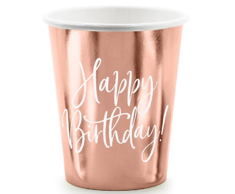 6 Copos Rose Gold Happy Birthday