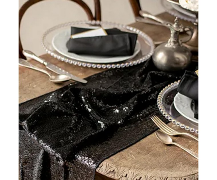 Table Runner Lantejoulas Pretas