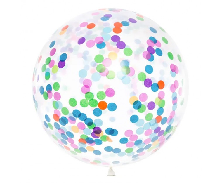 Balão transparente confetis coloridos 1metro