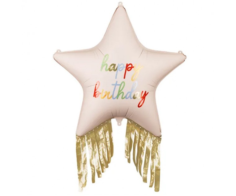 Balão Estrela com franjas Happy Birthday