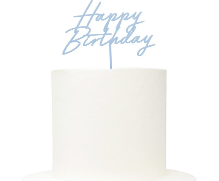 Topo Acrílico Misty Blue Happy Birthday 