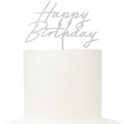 Topo Prateado Glitter Happy Birthday 