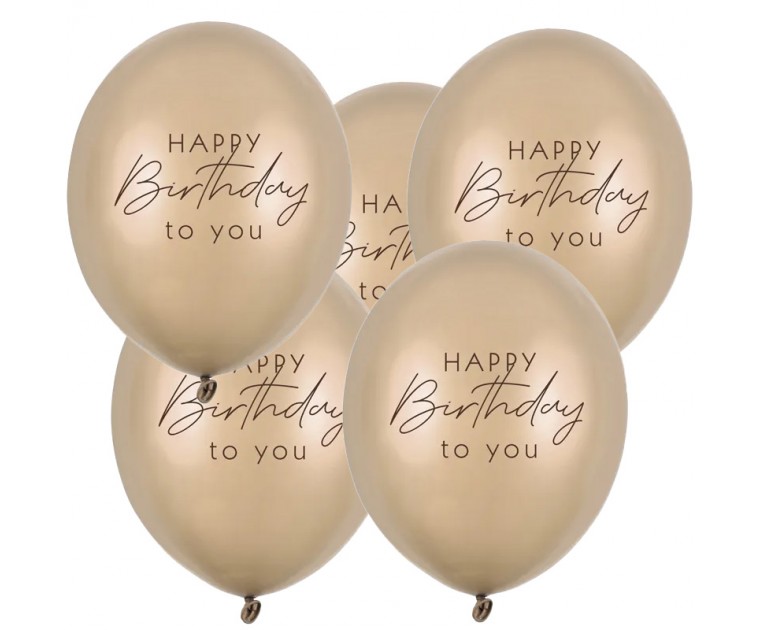 6 Balões Happy Birthday Gold Cold