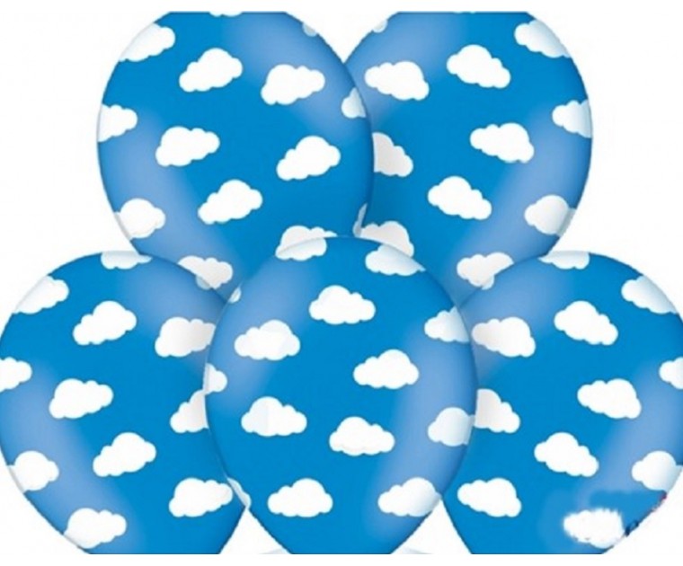 50 Balões Azuis Nuvens Brancas