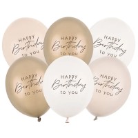 6 Balões Happy Birthday Mix Bege 