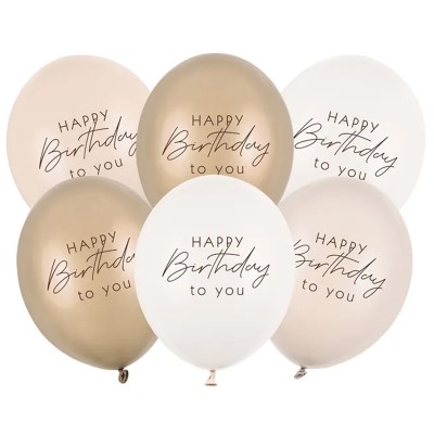 6 Balões Happy Birthday Mix Bege 