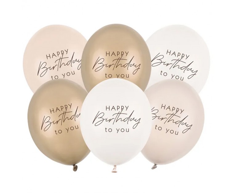 6 Balões Happy Birthday Mix Bege 