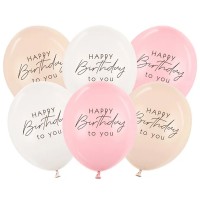 6 Balões Happy Birthday Mix Rosa