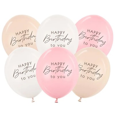 6 Balões Happy Birthday Mix Rosa