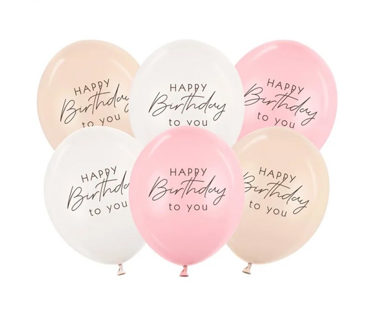 6 Balões Happy Birthday Mix Rosa