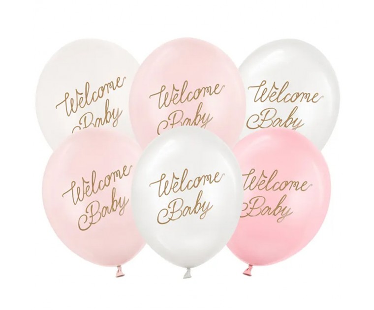 Mix 6 Balões Welcome Baby Rosa