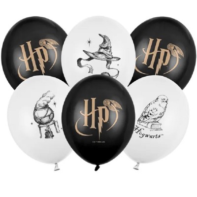 6 Balões Harry Potter Pretos e Brancos