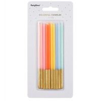 10 Velas Multicoloridas com Dourado