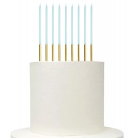 12 Velas Azuis Base Dourada 14 cms