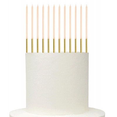 12 Velas Bege Base Dourada 14 cms