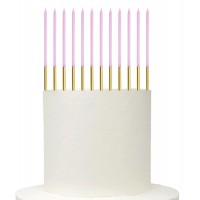 12 Velas Violeta Base Dourada 14 cms