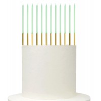 12 Velas Verde Claro Base Dourada 14 cms