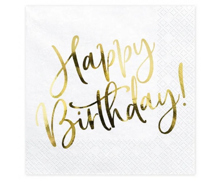 Guardanapo Branco Happy Birthday Dourado