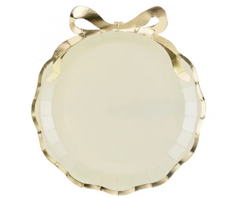 Prato Bege Laço Dourado