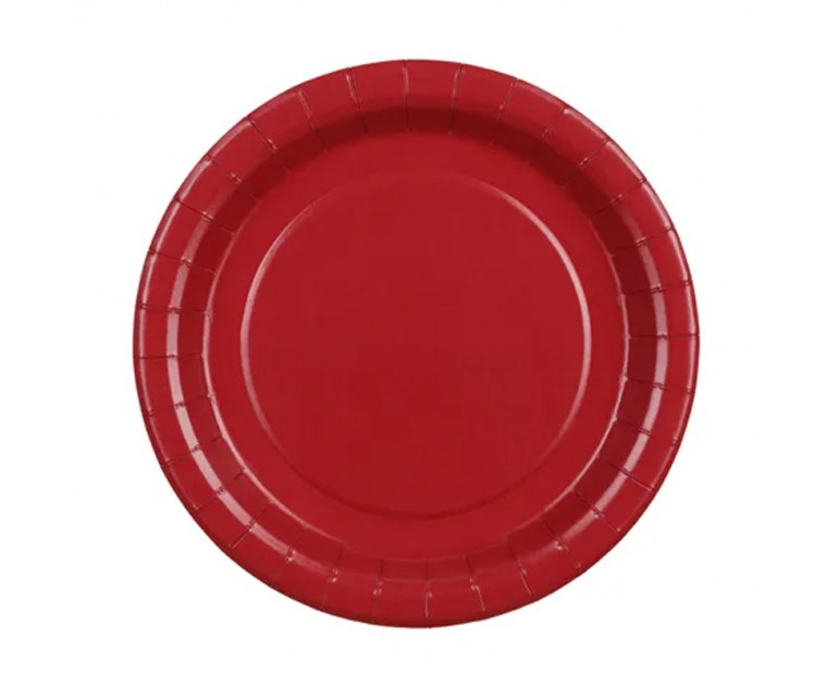 6 Pratos Vermelho Escuro 18 cms