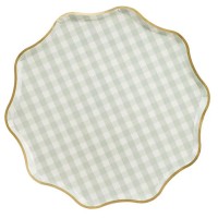 Pratos Xadrez Verde Rebordo Dourado