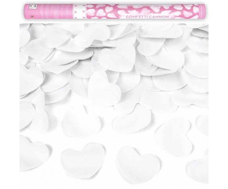 Canhão de Confetis Corações Brancos 60cms