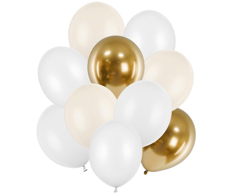 Bouquet Balões Mix Branco, Alabastro e Dourado