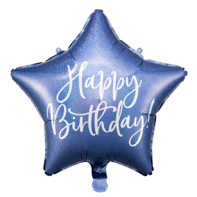 Balão Estrela Foil Navy Blue Happy Birthday Iridiscente