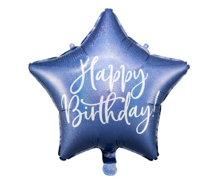 Balão Estrela Foil Navy Blue Happy Birthday Iridiscente