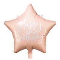 Balão Estrela Foil Rosa Happy Birthday Iridiscente