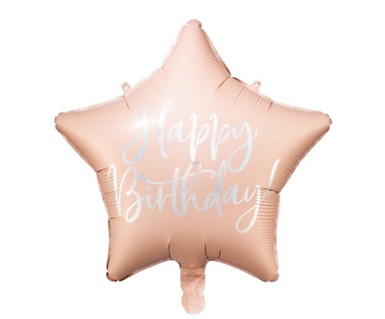 Balão Estrela Foil Rosa Happy Birthday Iridiscente
