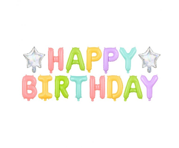 Banner com Estrelas Happy Birthday Cores Pastel