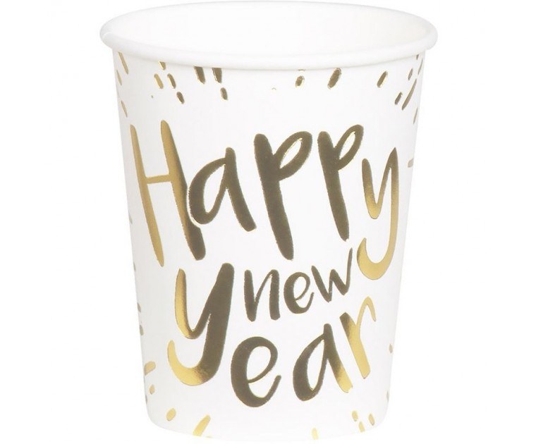 Conj. 6 Copos Happy New Year Dourado