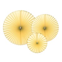 Conj. 3 Rosetas Amarelo Pastel Rebordo Dourado