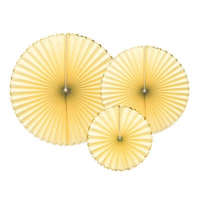 Conj. 3 Rosetas Amarelo Pastel Rebordo Dourado