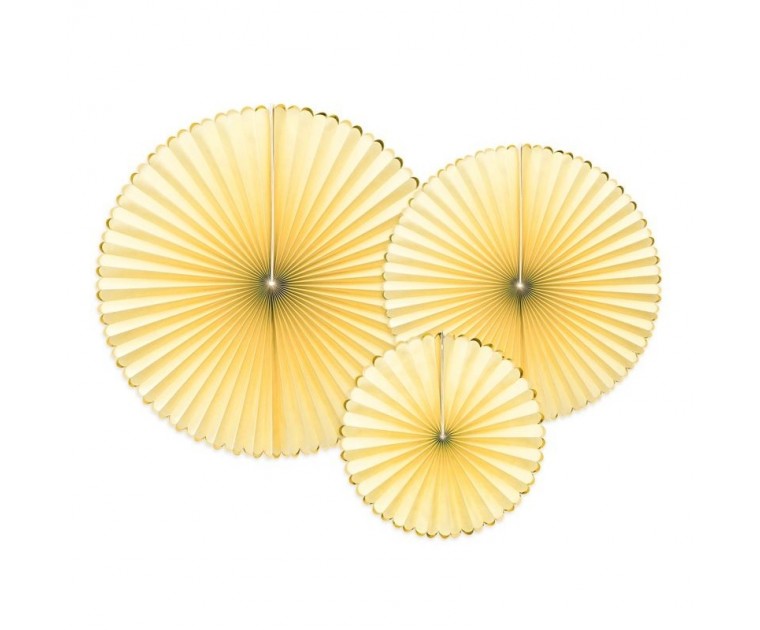Conj. 3 Rosetas Amarelo Pastel Rebordo Dourado