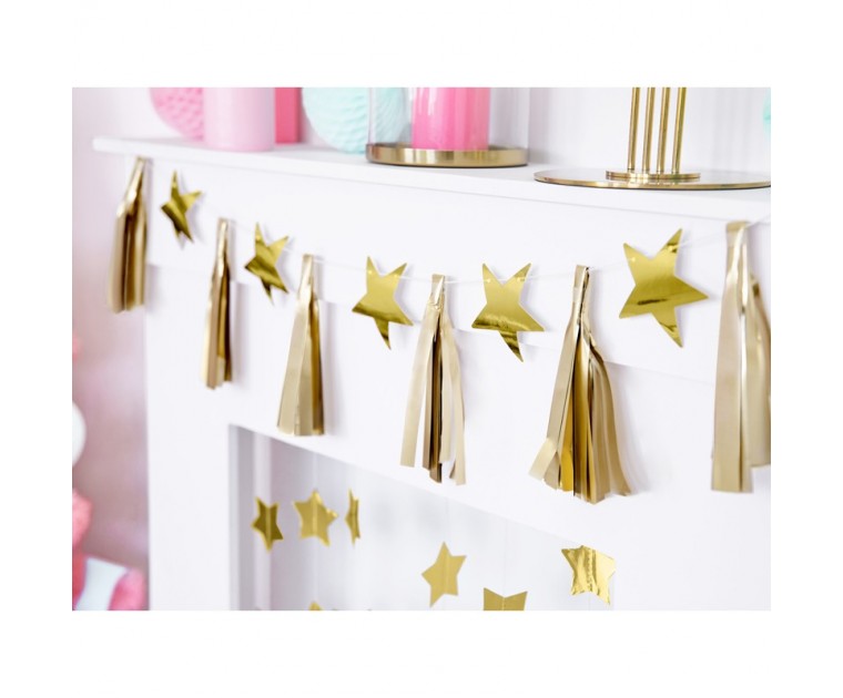 Grinalda com Estrelas e Tassel Douradas