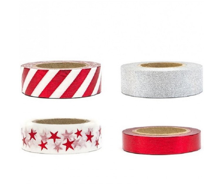 Washi Tape Vermelho e Prata