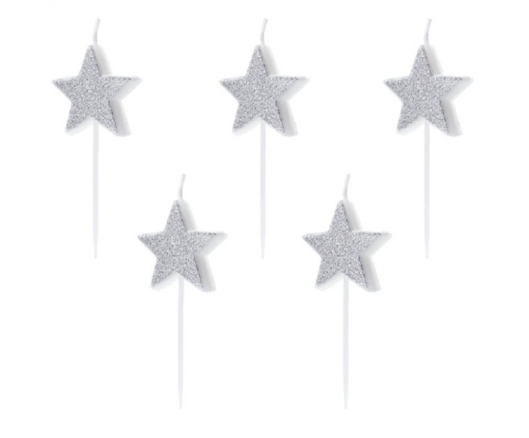 5 Velas Estrelas Prateadas