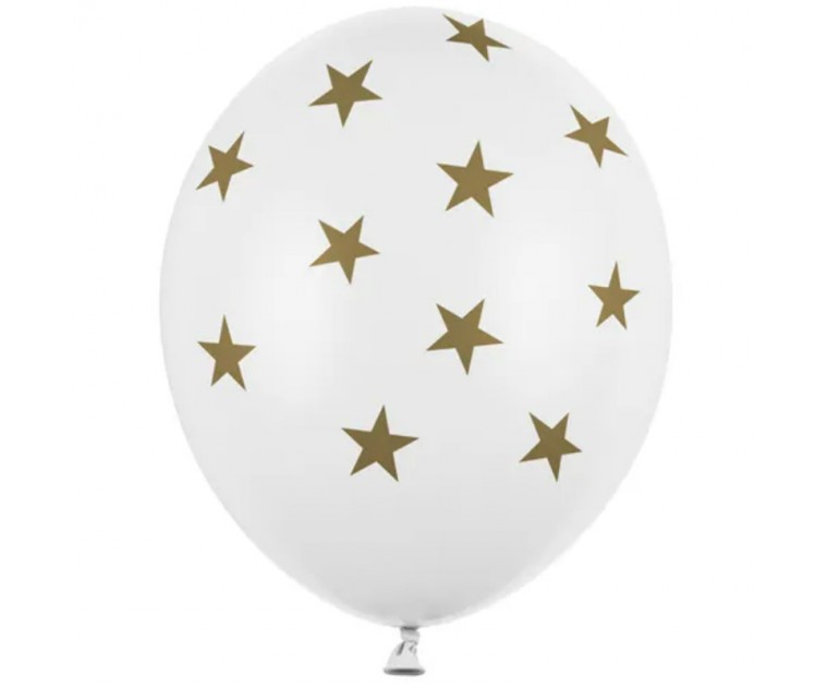 50 Balões Brancos Estrelas Douradas