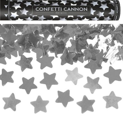 Canhão de Confetis Estrelas Prateadas 80 cms 