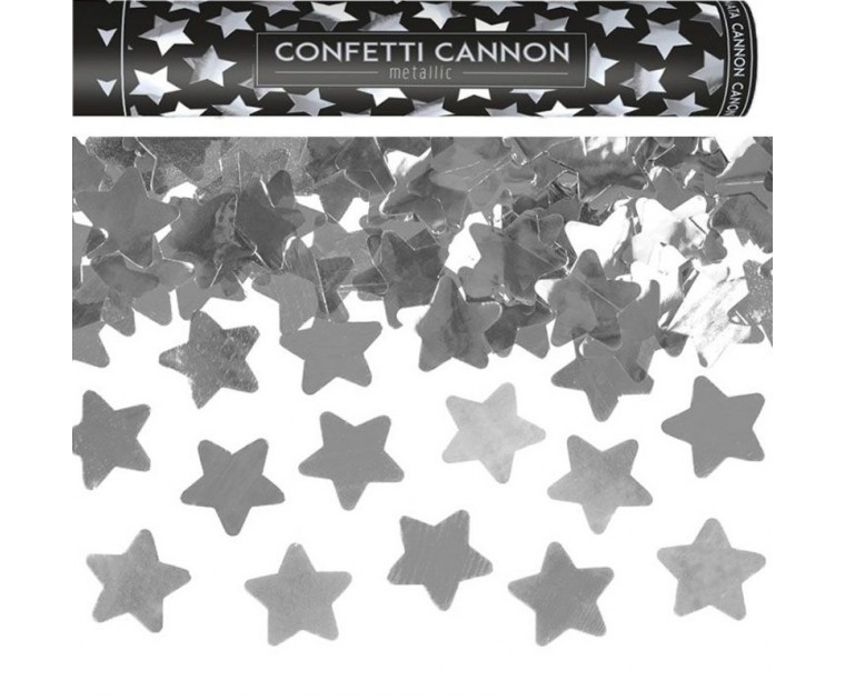 Canhão de Confetis Estrelas Prateadas 40 cms 